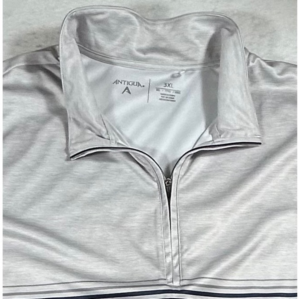 Antigua Mens 3XL Gray Striped Quarter Zip Pullover Performance Shirt 104889